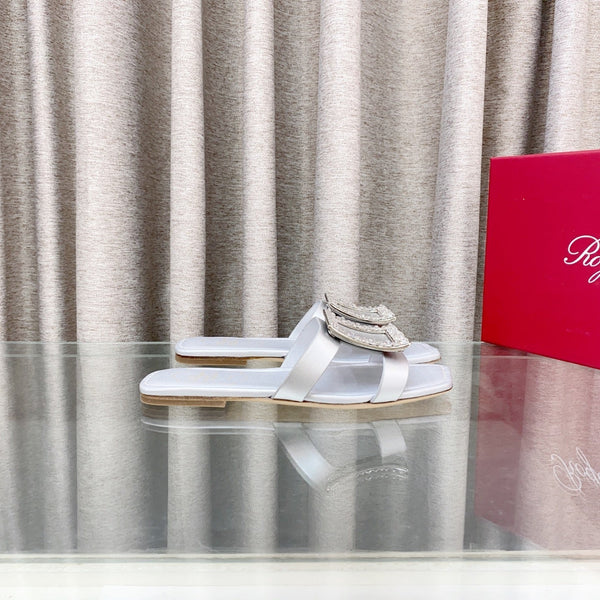 Viv 25 Diamond Flat Slippers Silver Cowhide 283037