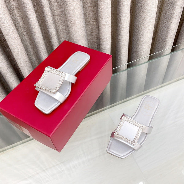 Viv 25 Diamond Flat Slippers Silver Cowhide 283037