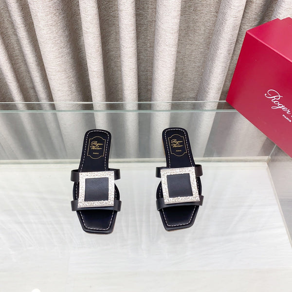 Viv 25 Diamond Flat Slippers Black Cowhide 283038