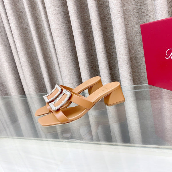 Viv 25 Diamond Mid Heel Slides Brown Cowhide 283039