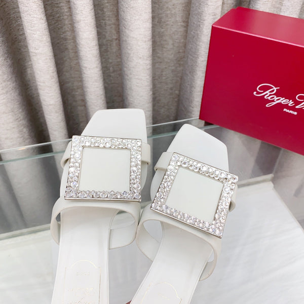 Viv 25 Diamond Mid Heel Slides White Cowhide 283040