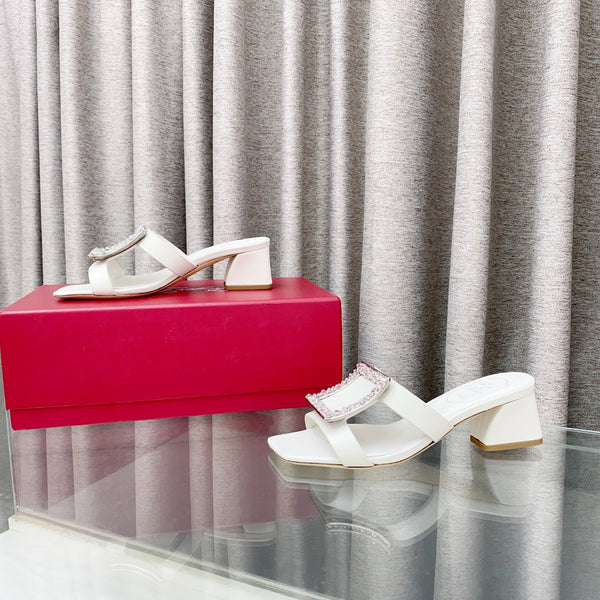 Viv 25 Diamond Mid Heel Slides White Cowhide 283040