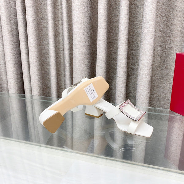 Viv 25 Diamond Mid Heel Slides White Cowhide 283040