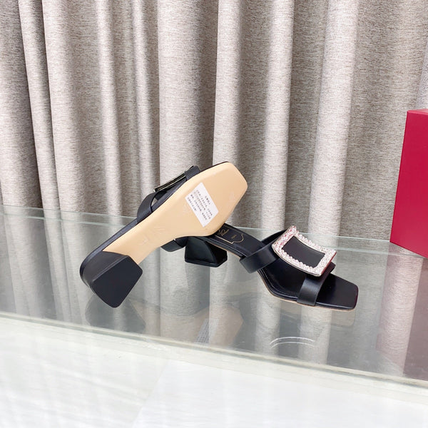 Viv 25 Diamond Mid Heel Slides Black Cowhide 283042