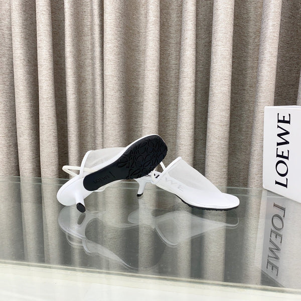 Loewe 25 Petal Slingback White Mesh Sheepskin