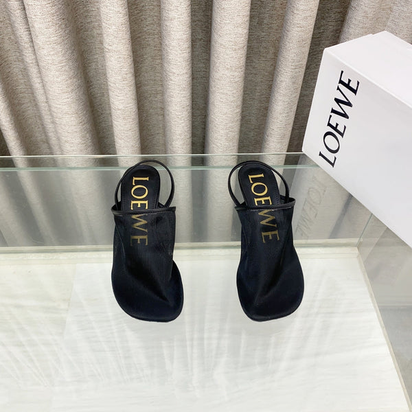 Loewe 25 Petal Slingback Black Mesh Sheepskin