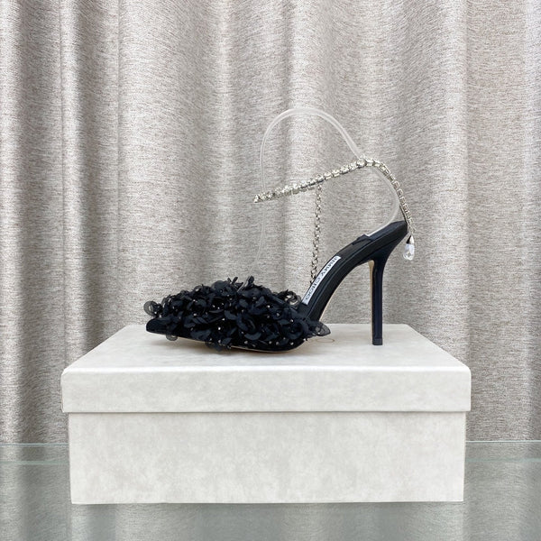 Jimmy Choo Saeda Pumps Black Mesh Lambskin 668535