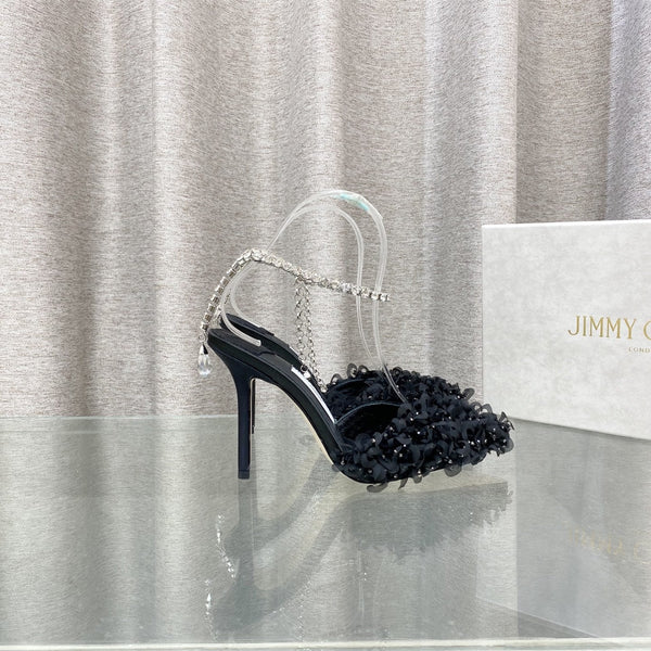 Jimmy Choo Saeda Pumps Black Mesh Lambskin 668535