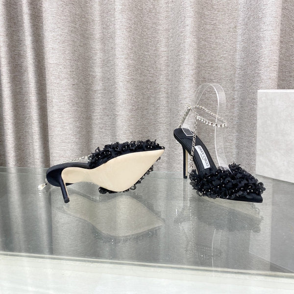Jimmy Choo Saeda Pumps Black Mesh Lambskin 668535