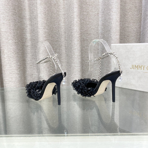 Jimmy Choo Saeda Pumps Black Mesh Lambskin 668535
