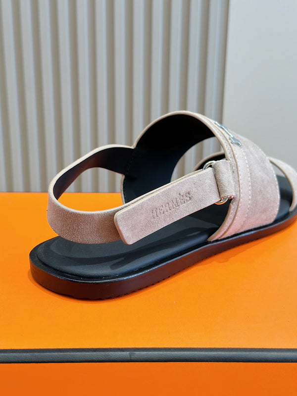 HM HENRIO FLAT SANDAL LIGHT GRAY SUEDE