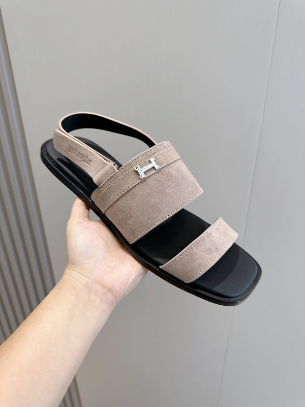 HM HENRIO FLAT SANDAL LIGHT GRAY SUEDE