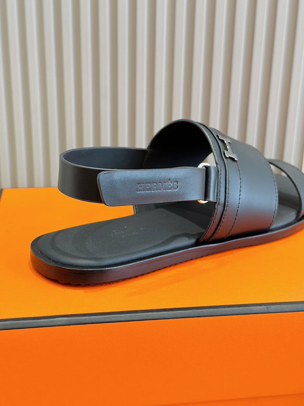 HM HENRIO FLAT SANDAL BLACK CALFSKIN