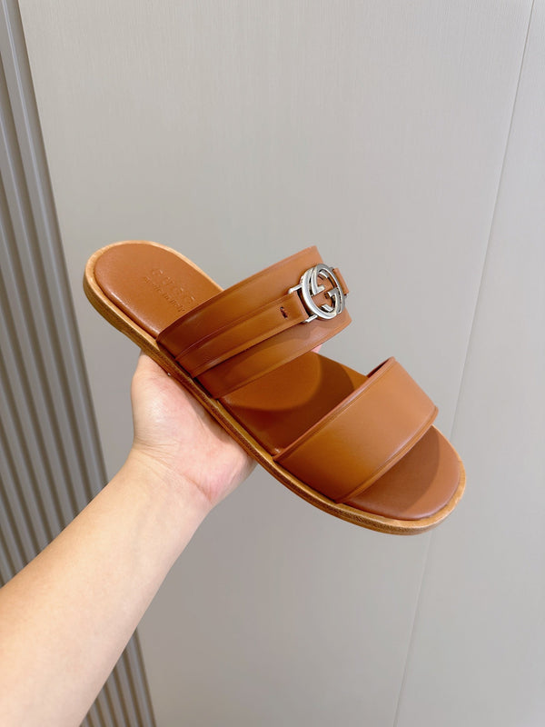 GG Men's Interlocking G Sandals Brown Cowhide 549482
