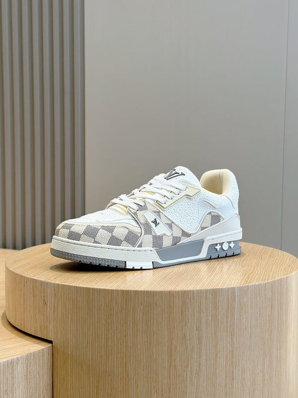 LV TRAINER BEIGE CREAM DAMIER MIX WHITE GRAINED CALFSKIN