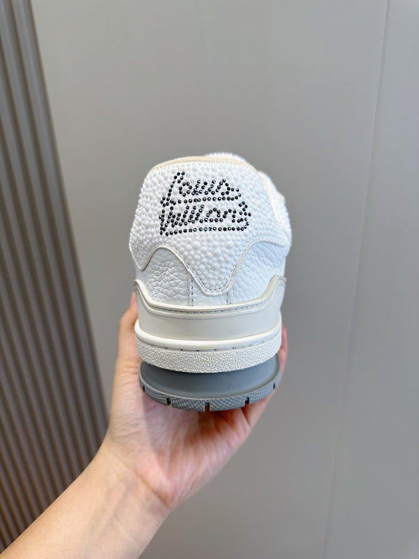 LV TRAINER BEIGE CREAM DAMIER MIX WHITE GRAINED CALFSKIN