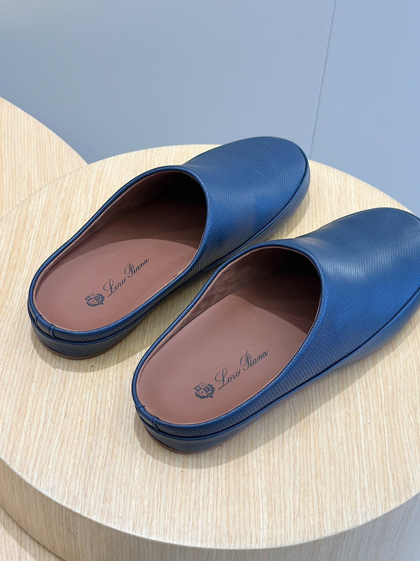 LP TOMORI SABOT MULES NAVY MESH CALFSKIN
