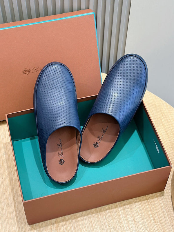 LP TOMORI SABOT MULES NAVY MESH CALFSKIN