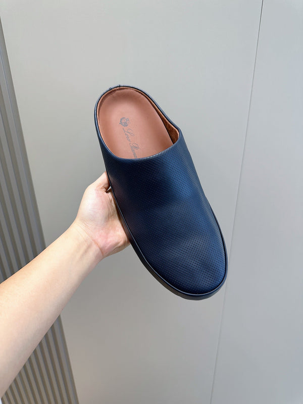 LP TOMORI SABOT MULES NAVY MESH CALFSKIN