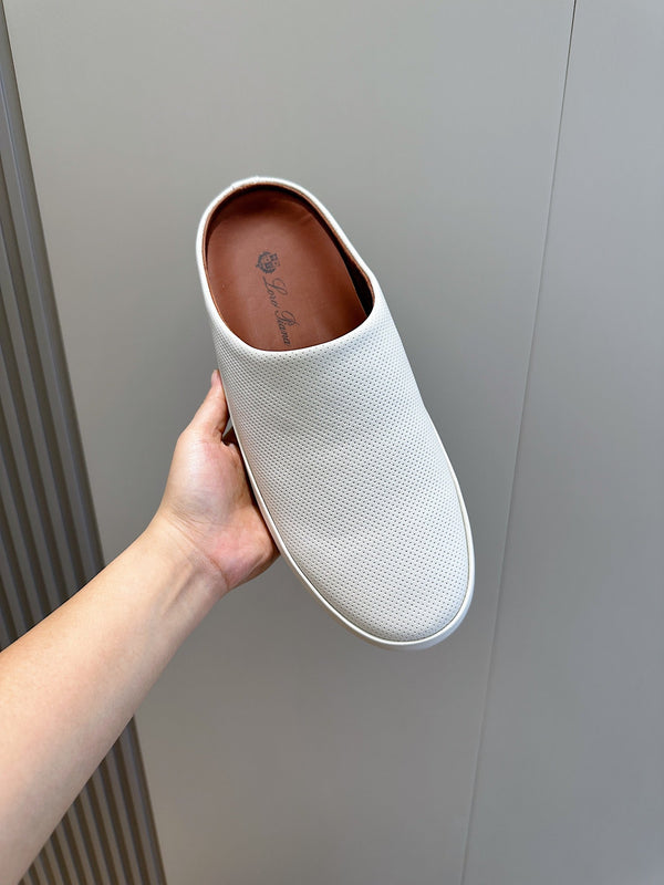 LP TOMORI SABOT MULES WHITE MESH CALFSKIN