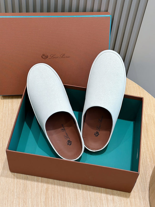 LP TOMORI SABOT MULES WHITE MESH CALFSKIN