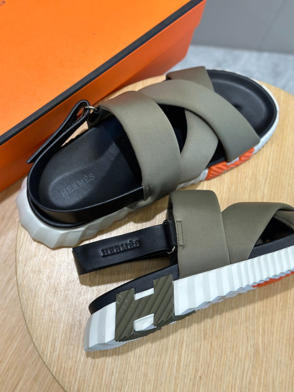 HM ELECTRIC SANDAL MOSS FABRIC AND CALFSKIN