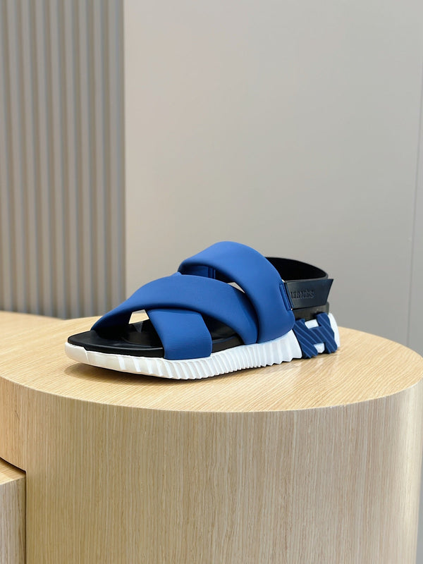 HM ELECTRIC SANDAL COBALT FABRIC AND CALFSKIN