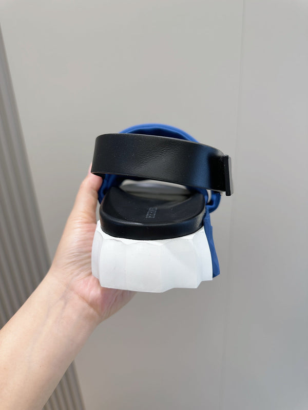 HM ELECTRIC SANDAL COBALT FABRIC AND CALFSKIN