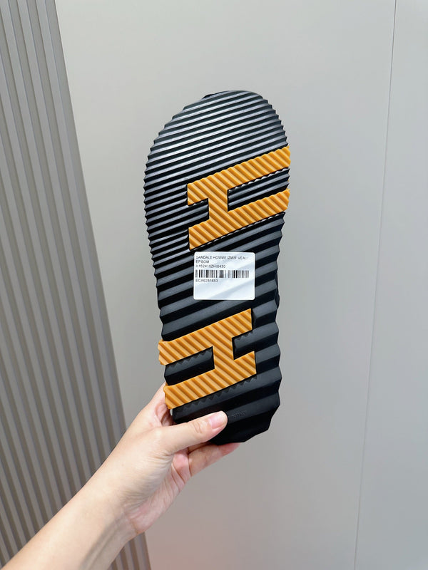 HM ELECTRIC SANDAL BLACK FABRIC AND CALFSKIN