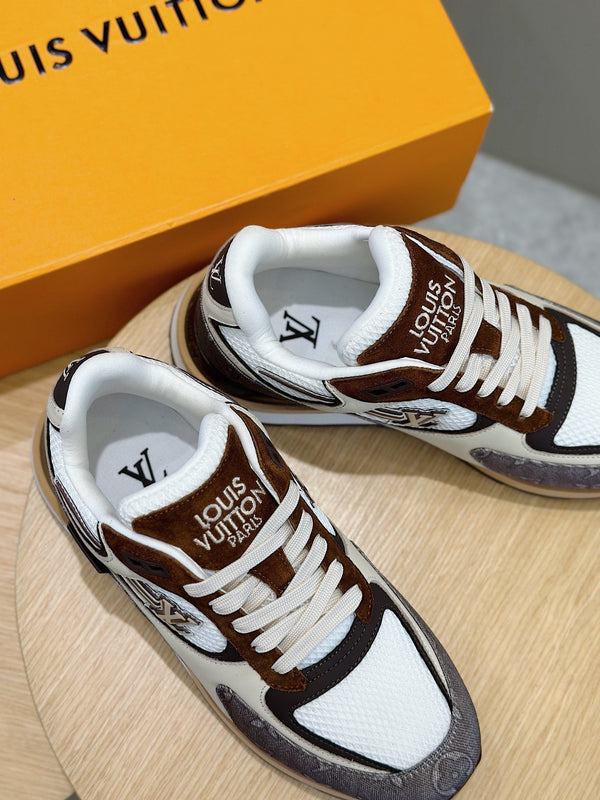 LV RUN AWAY SNEAKERS IN BROWN MESH FABRIC AND SUEDE