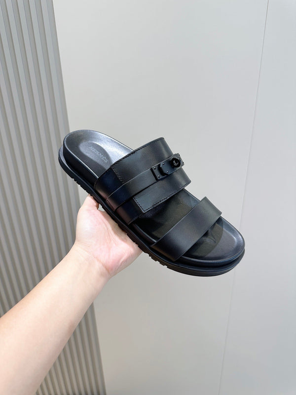 HM Men's Jackson Slide Nero Pelle di vitello 547712