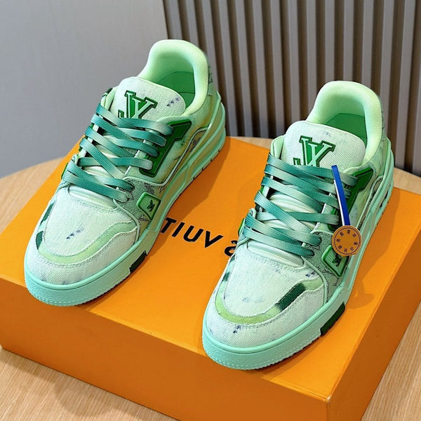 LV TRAINER SNEAKER LIGHT GREEN MONOGRAM DENIM AND CALFSKIN