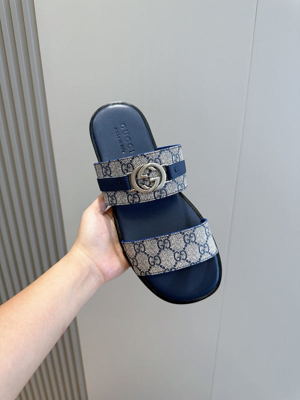 GG Men's Interlocking G Sandals Blue Cowhide 547647