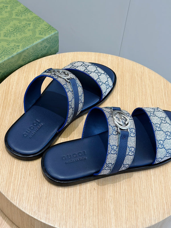 GG Men's Interlocking G Sandals Blue Cowhide 547647