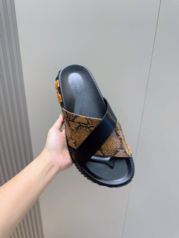 HM Men's Infra Slide Black Brown Cowhide 599991