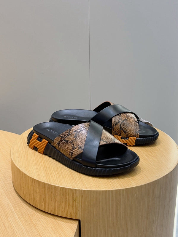 HM Men's Infra Slide Black Brown Cowhide 599991