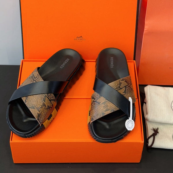 HM Men's Infra Slide Black Brown Cowhide 599991