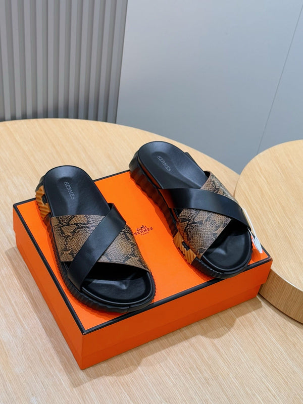 HM Men's Infra Slide Black Brown Cowhide 599991