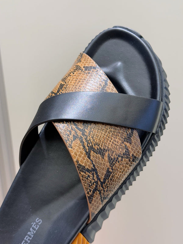 HM Men's Infra Slide Black Brown Cowhide 599991