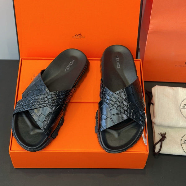 HM Men's Infra Slide Nero Pelle di vacchetta 599992