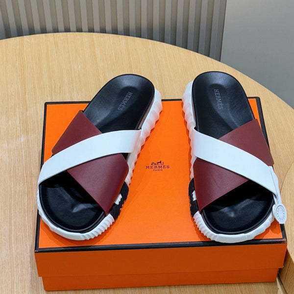 HM Men's Infra Slide Rosso Bianco Pelle di Vacchetta 599993