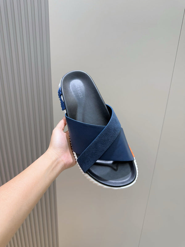 HM Men's Infra Slide Navy Blue Cowhide Suede 599997