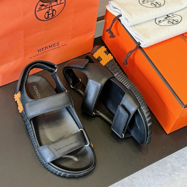 Sandalo Junior da uomo HM in pelle di vitello nera e arancione 643235