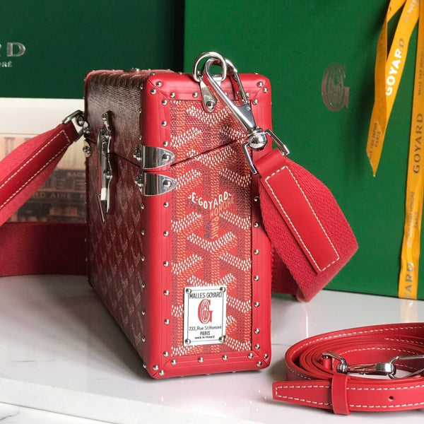 CASSETTE TRUNK BAG 21 IN BURGUNDY RED GOYARDINE CANVAS & CLAMECY COWHIDE