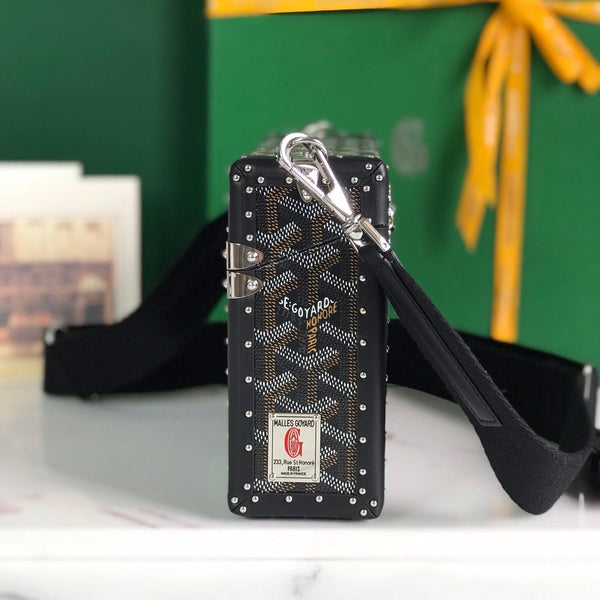 CASSETTE TRUNK BAG 21 IN BLACK GOYARDINE CANVAS & CLAMECY COWHIDE