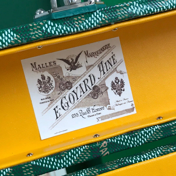 BORSA CASSETTE TRUNK 21 IN TELA GOYARDINE VERDE E PELLE DI VACCA CLAMECY