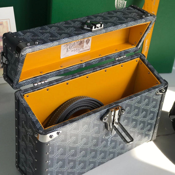 BORSA CASSETTE TRUNK 21 IN TELA GOYARDINE GRIGIA E PELLE DI VACCA CLAMECY