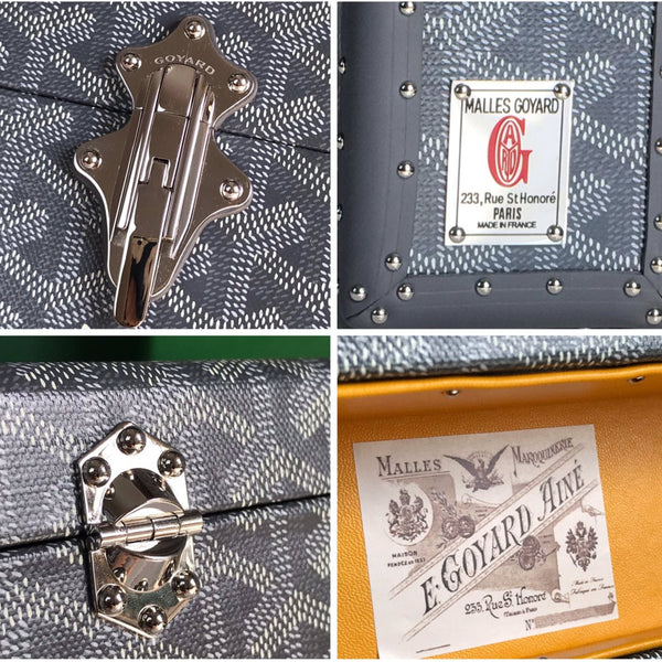 BORSA CASSETTE TRUNK 21 IN TELA GOYARDINE GRIGIA E PELLE DI VACCA CLAMECY