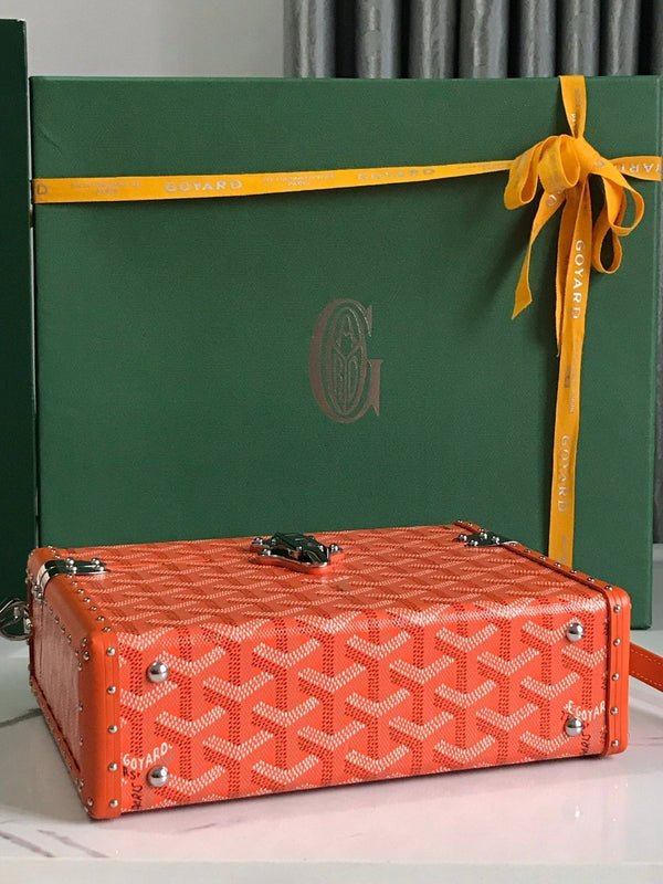 BORSA CASSETTE TRUNK 21 IN TELA GOYARDINE ROSSA E PELLE DI VACCA CLAMECY