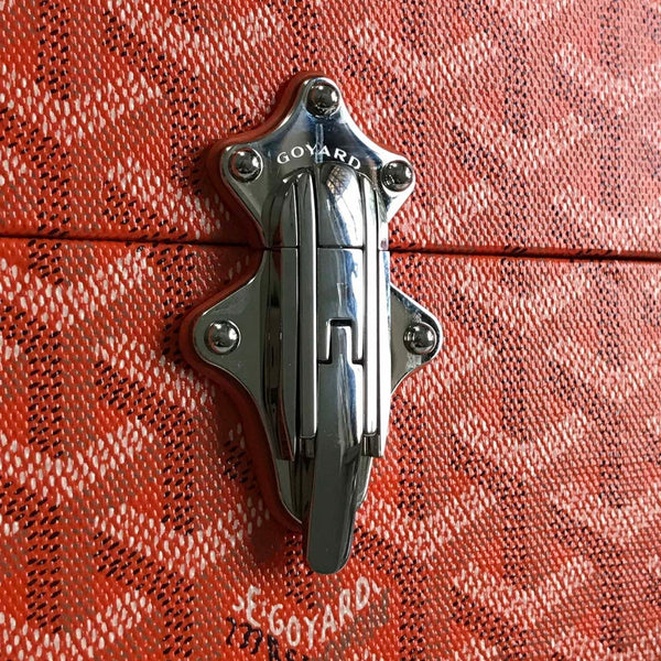 BORSA CASSETTE TRUNK 21 IN TELA GOYARDINE ROSSA E PELLE DI VACCA CLAMECY